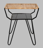 Alamkari India Metal / Rattan Rattan Top Rectangular Side Table with Iron Frame